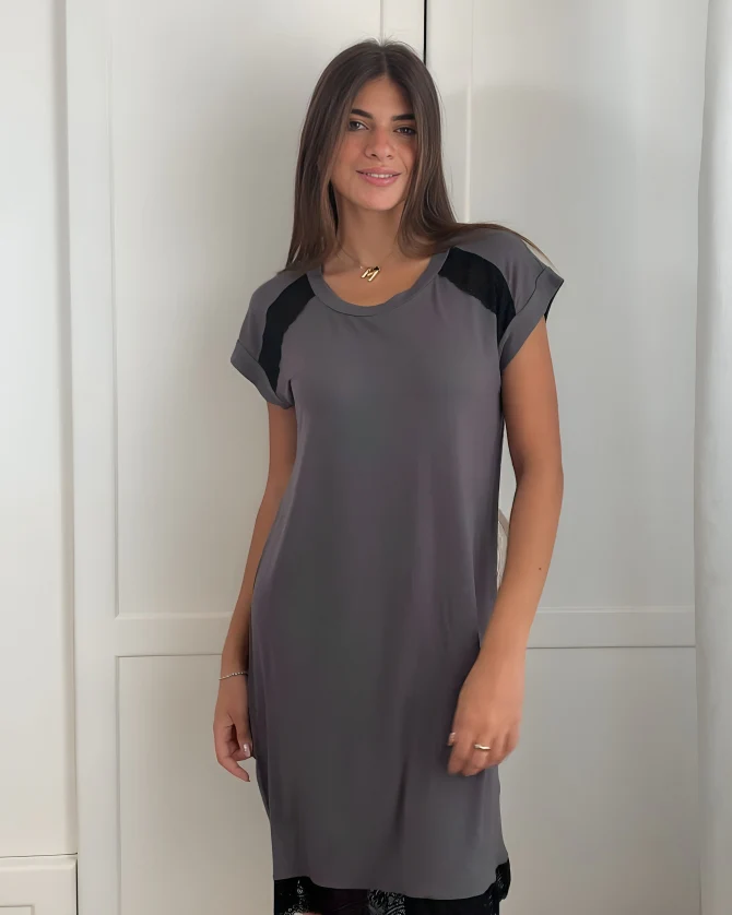 Women summer Dark Grey Lace Night shirt - Image 5