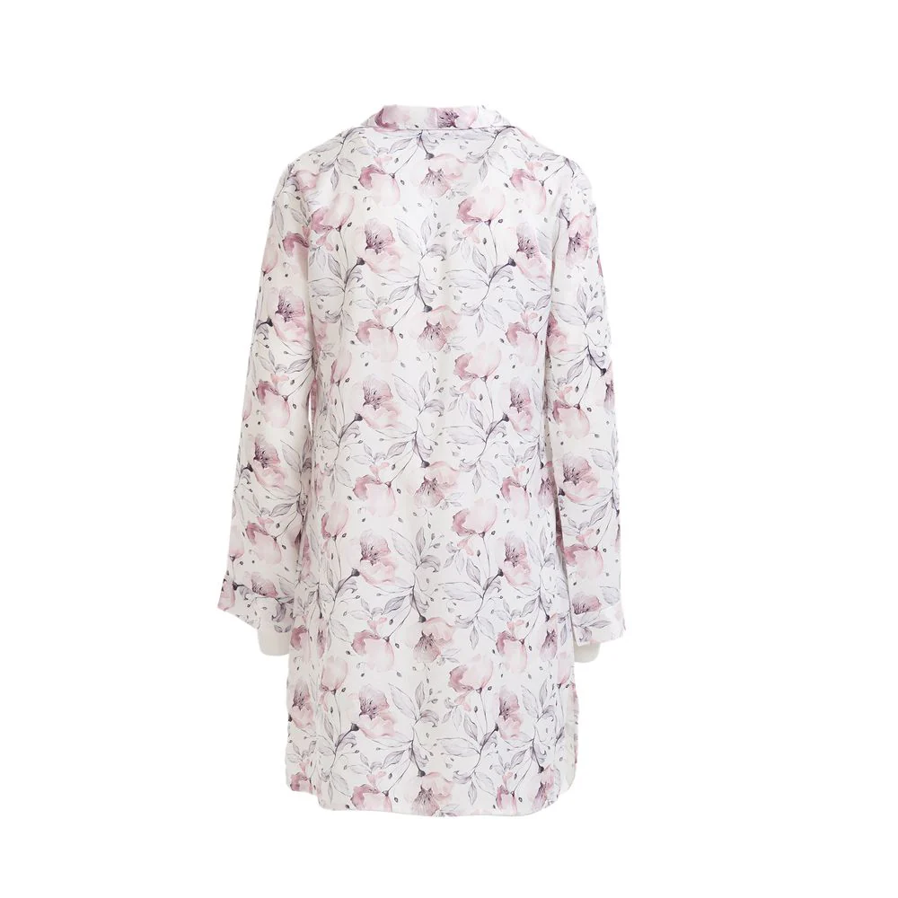 Women Satin summer pajama Flower pattern buttoned satin night shirt - Image 4