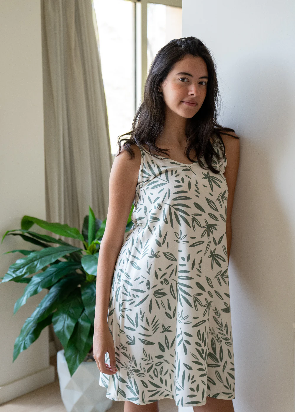 Women summer pajama Green Leaves night shirt - Image 3