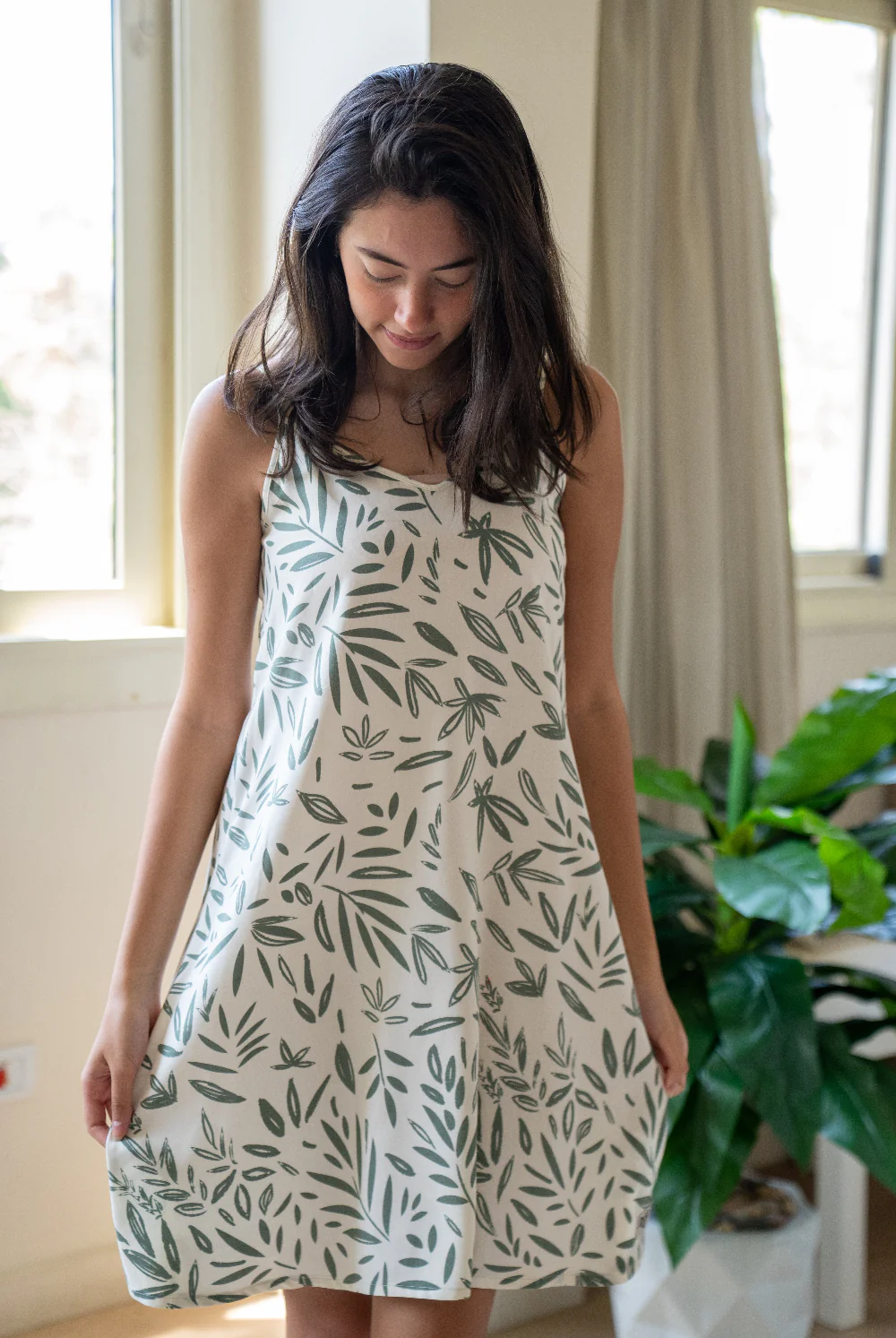 Women summer pajama Green Leaves night shirt - Image 4