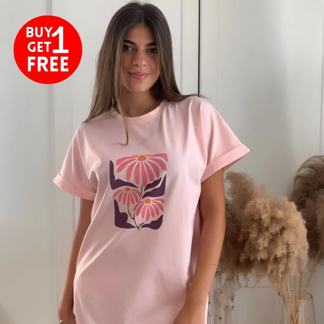 Women summer pajama Groovy Floral night shirt