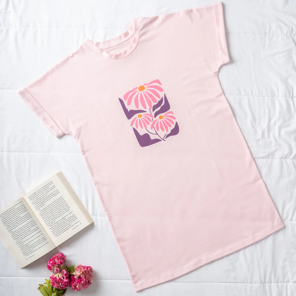 Women summer pajama Groovy Floral night shirt - Image 2