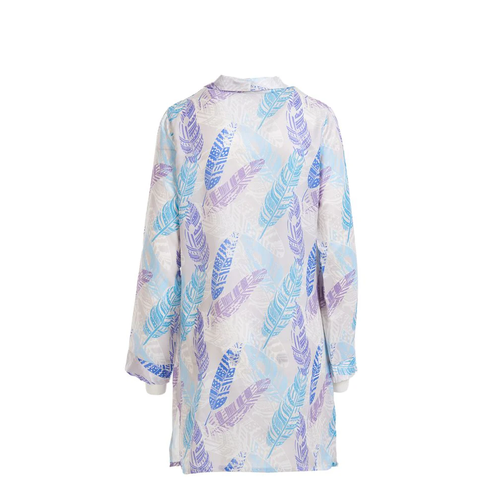 Women Satin summer pajama Leaves pattern buttoned satin night shirt - Image 4