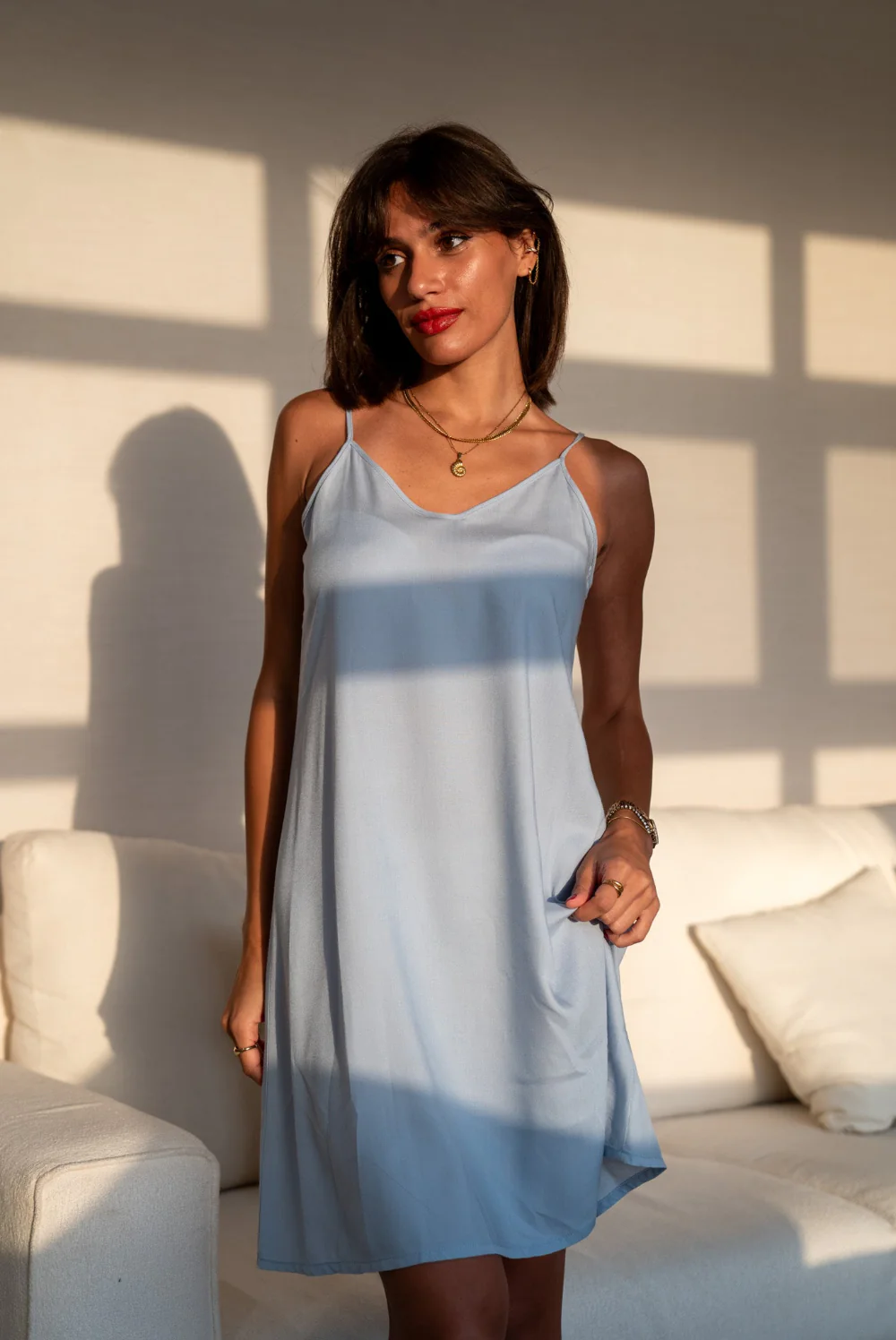 Women summer pajama Light Blue night shirt - Image 3
