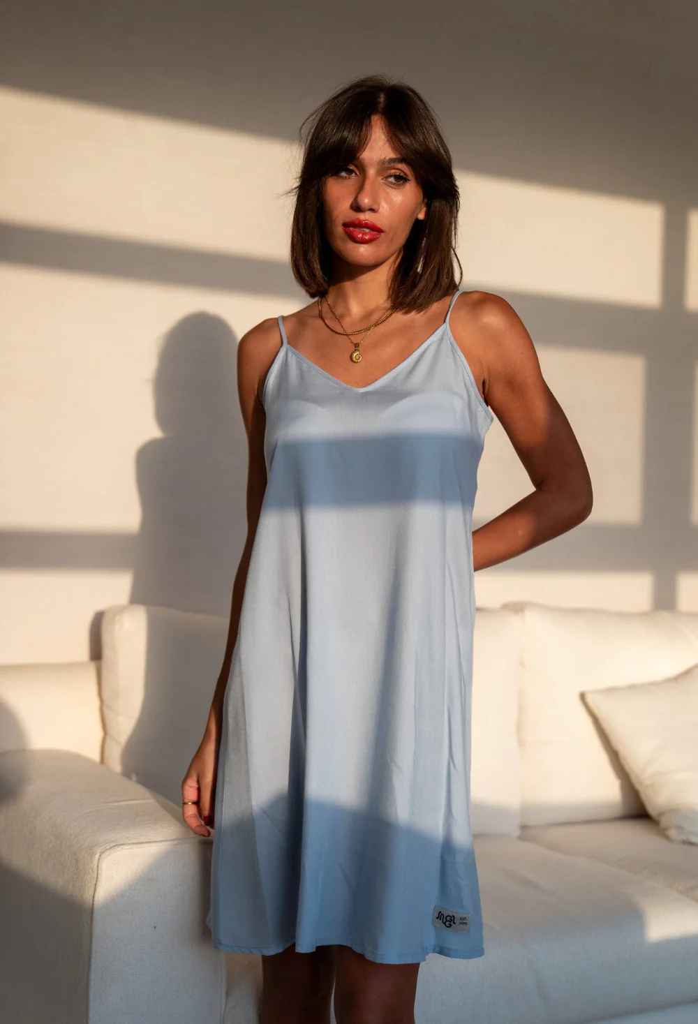 Women summer pajama Light Blue night shirt - Image 4