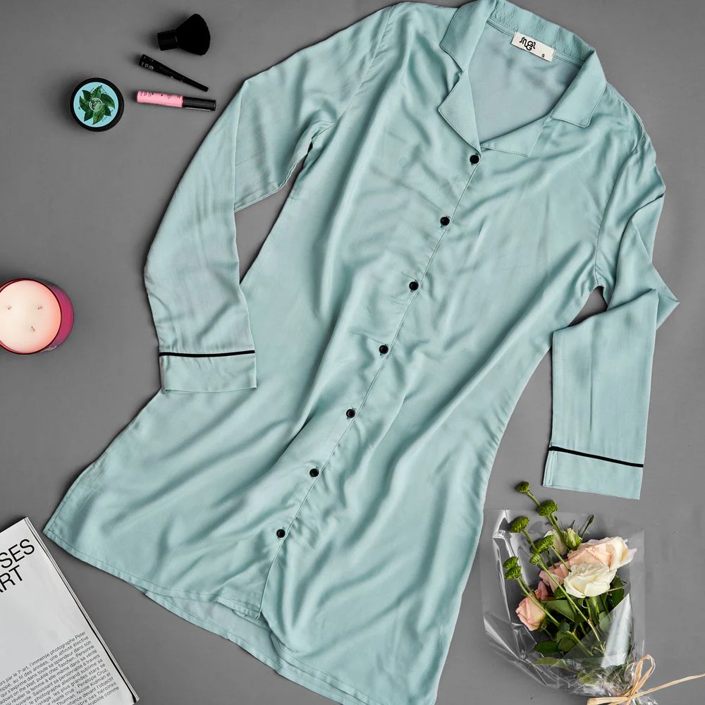 Women summer pajama Mint buttoned night shirt