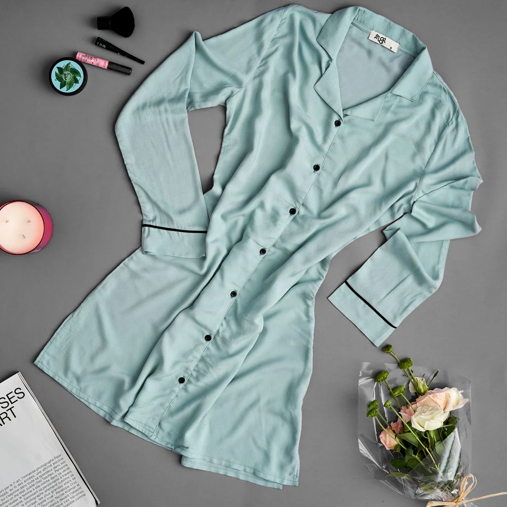 Women summer pajama Mint buttoned night shirt - Image 2
