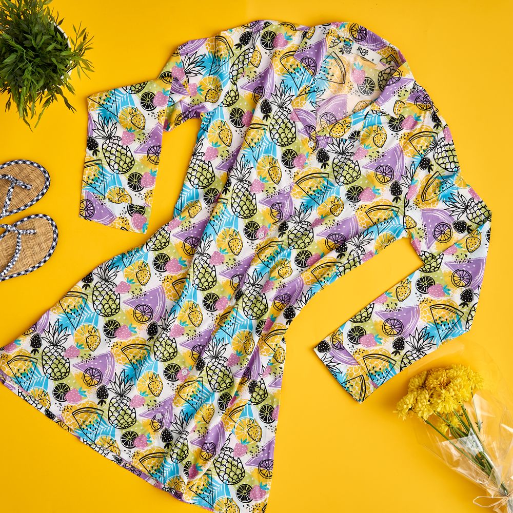 Women summer pajama Pineapple buttoned night shirt