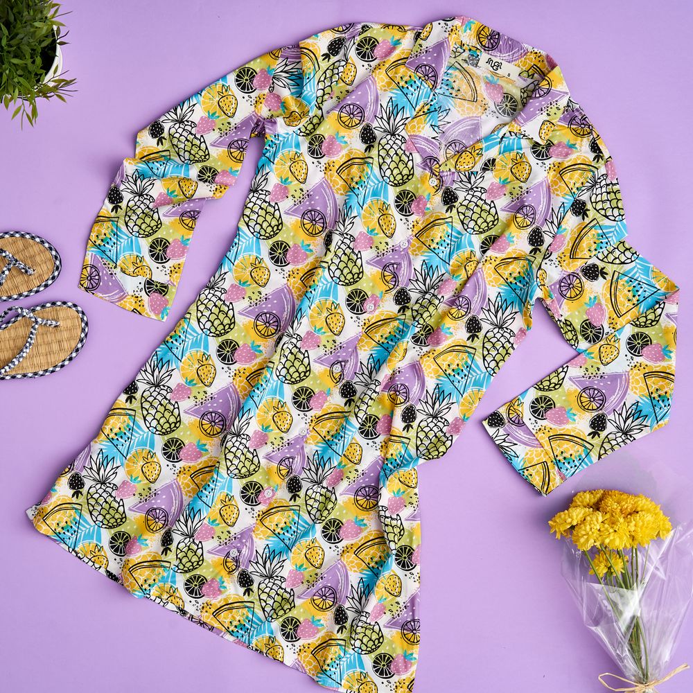 Women summer pajama Pineapple buttoned night shirt - Image 2