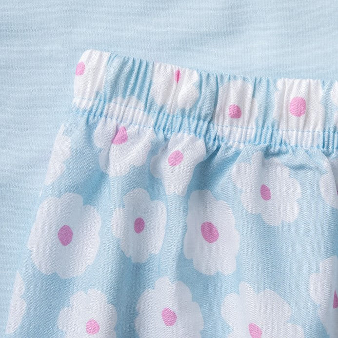Women summer pajama set Baby blue Tee + Baby blue Floral Pants - Image 2