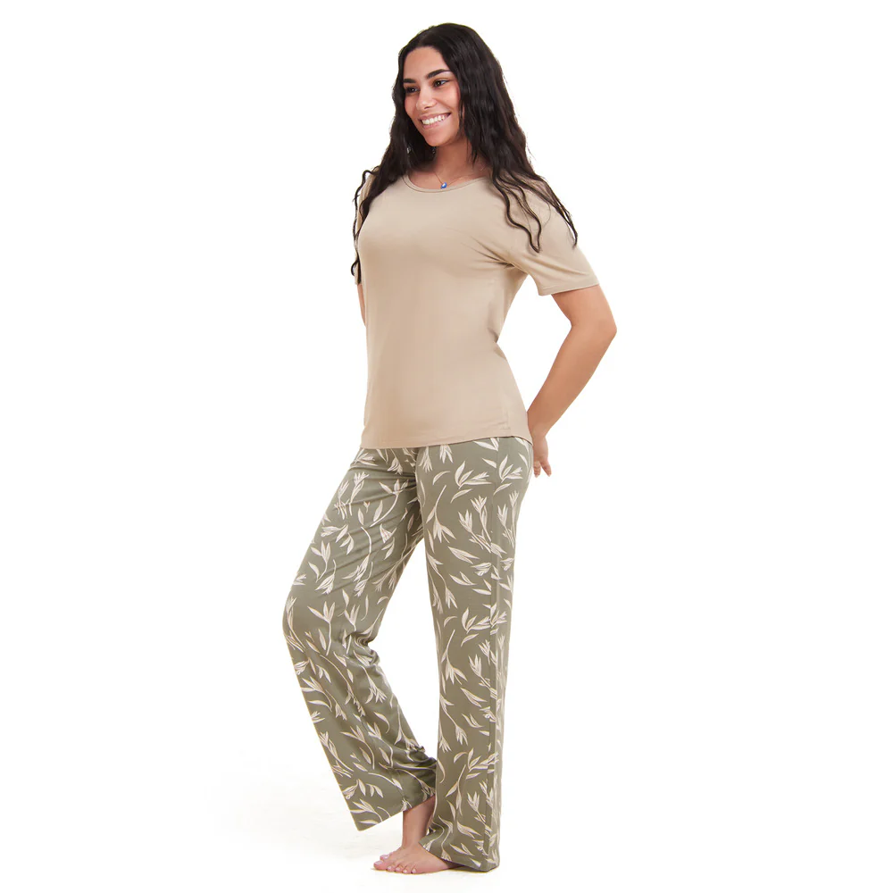 Women summer pajama set Beige top + Pastel Willow pants - Image 2