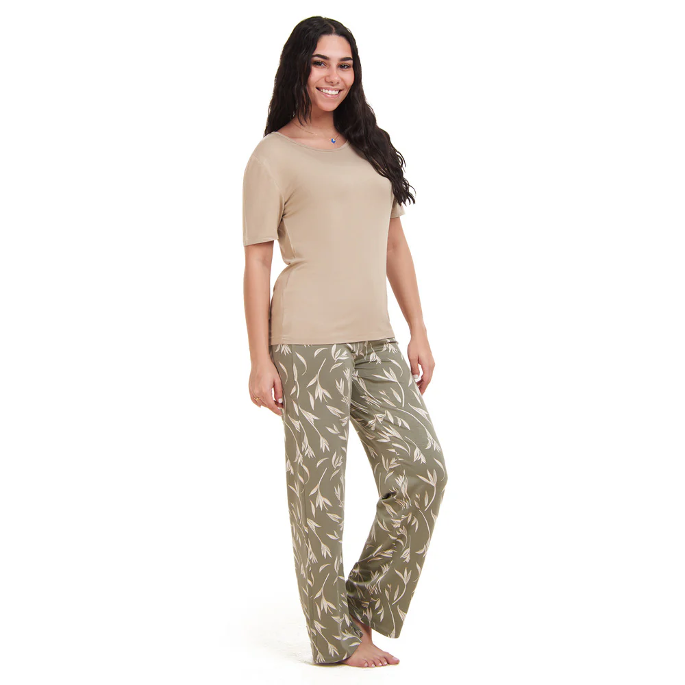 Women summer pajama set Beige top + Pastel Willow pants - Image 3