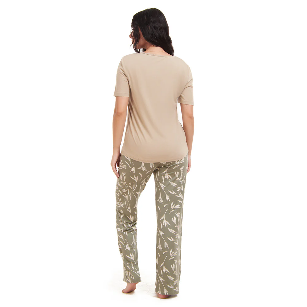 Women summer pajama set Beige top + Pastel Willow pants - Image 4