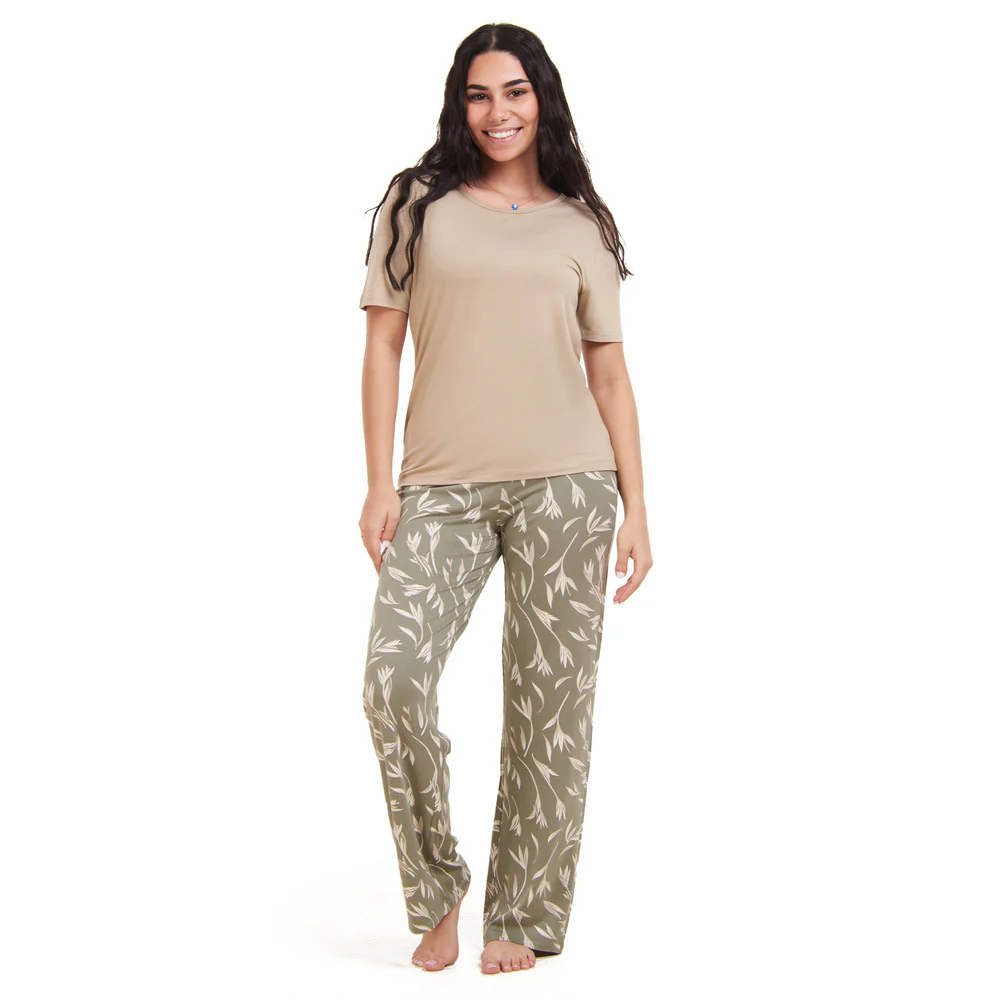 Women summer pajama set Beige top + Pastel Willow pants - Image 5