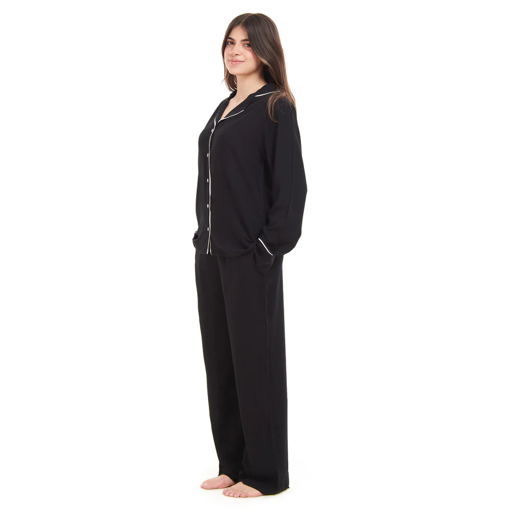 Women summer pajama set Black buttoned shirt + Pants - Image 4
