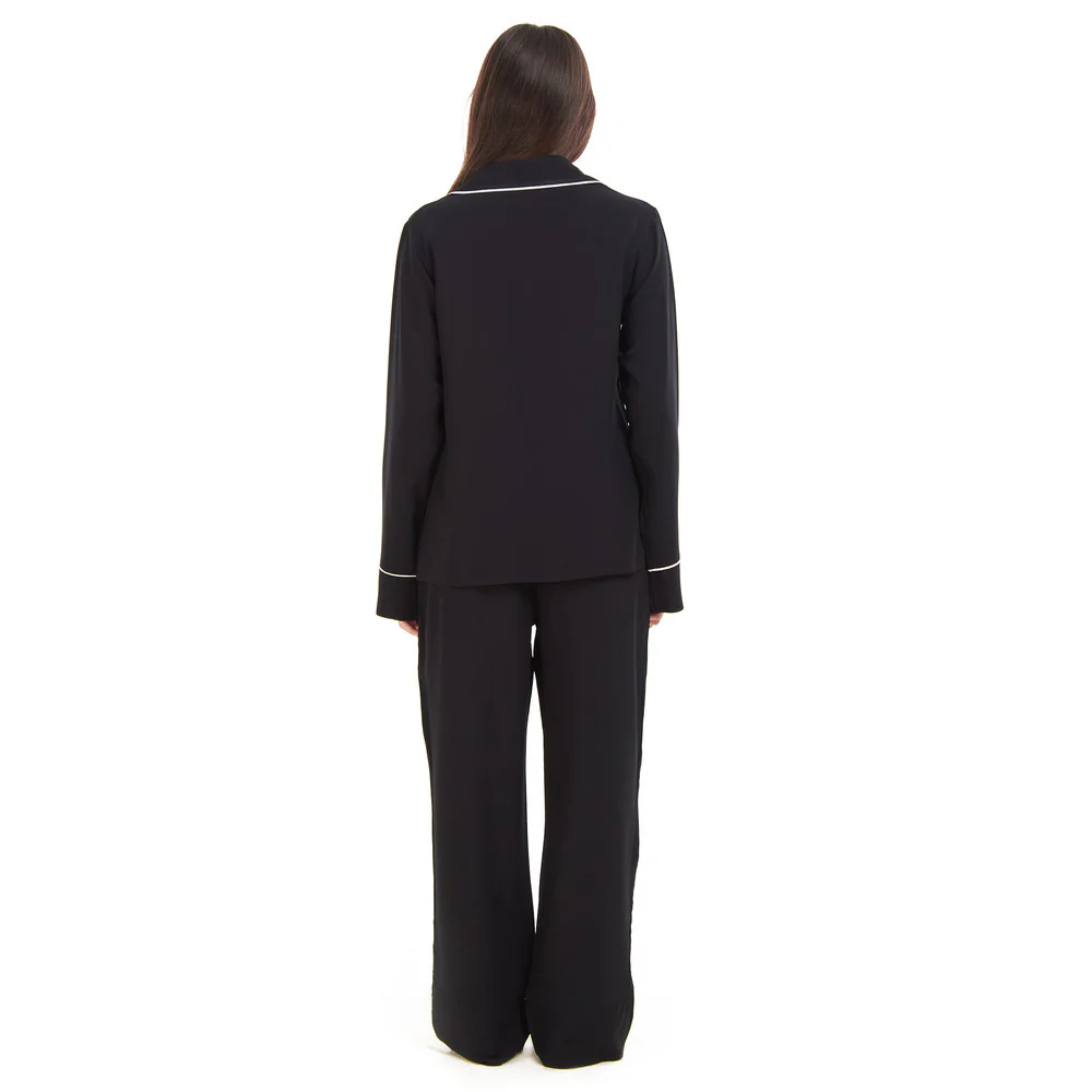 Women summer pajama set Black buttoned shirt + Pants - Image 5