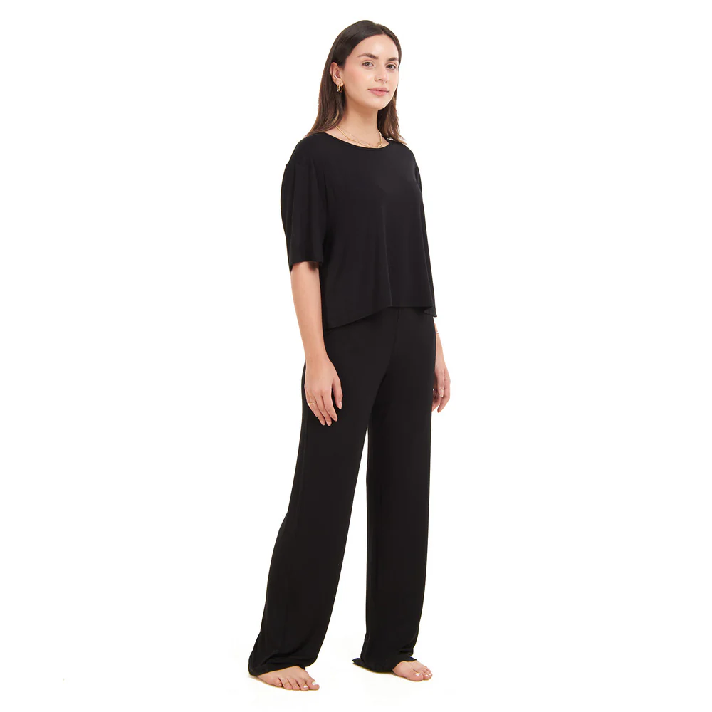 Women summer pajama set Black Cropped top + pants - Image 3