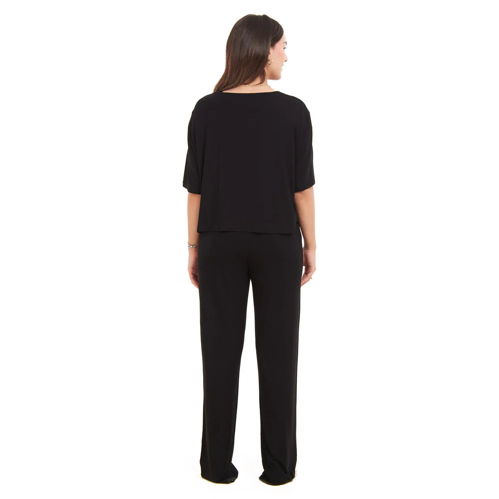 Women summer pajama set Black Cropped top + pants - Image 4
