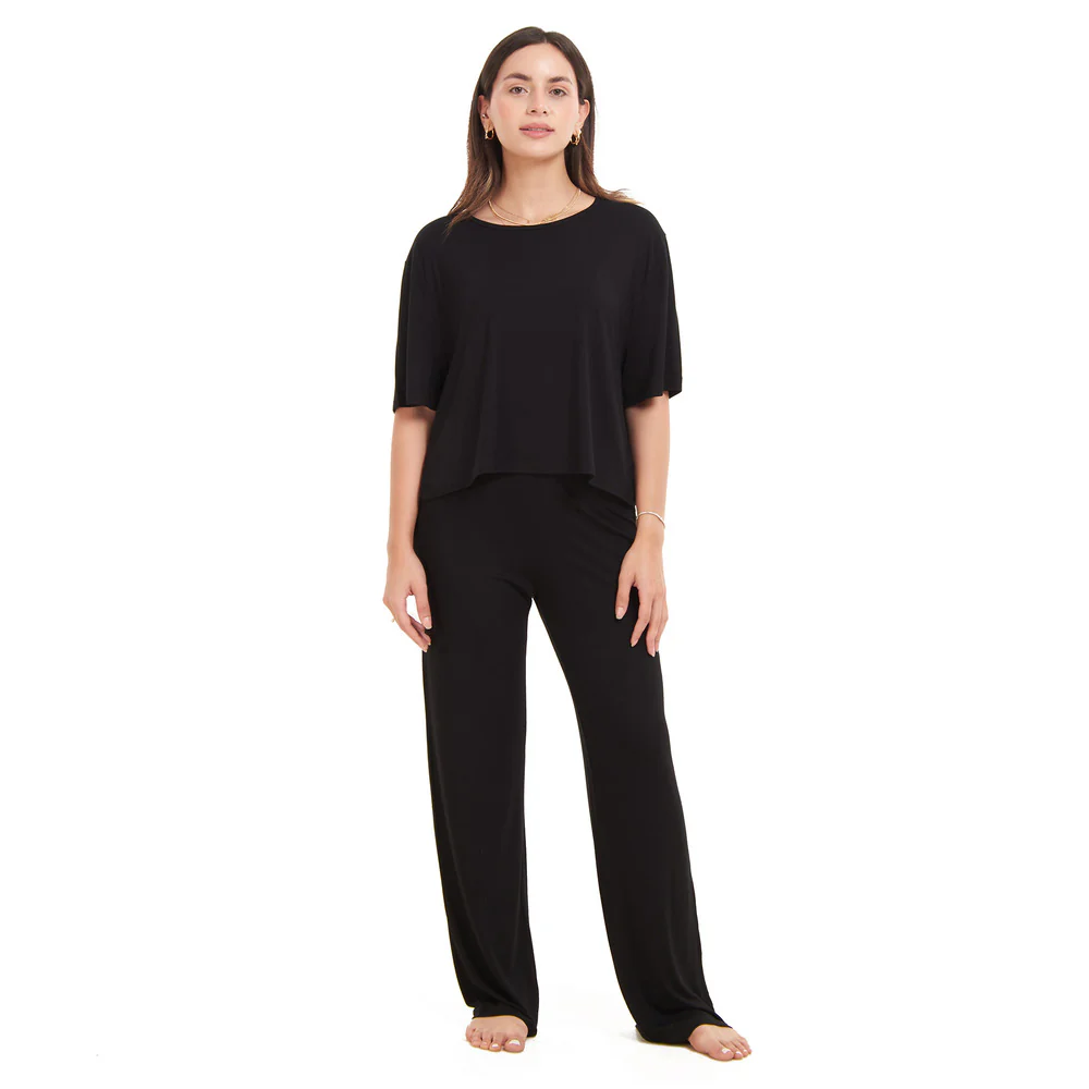 Women summer pajama set Black Cropped top + pants - Image 5