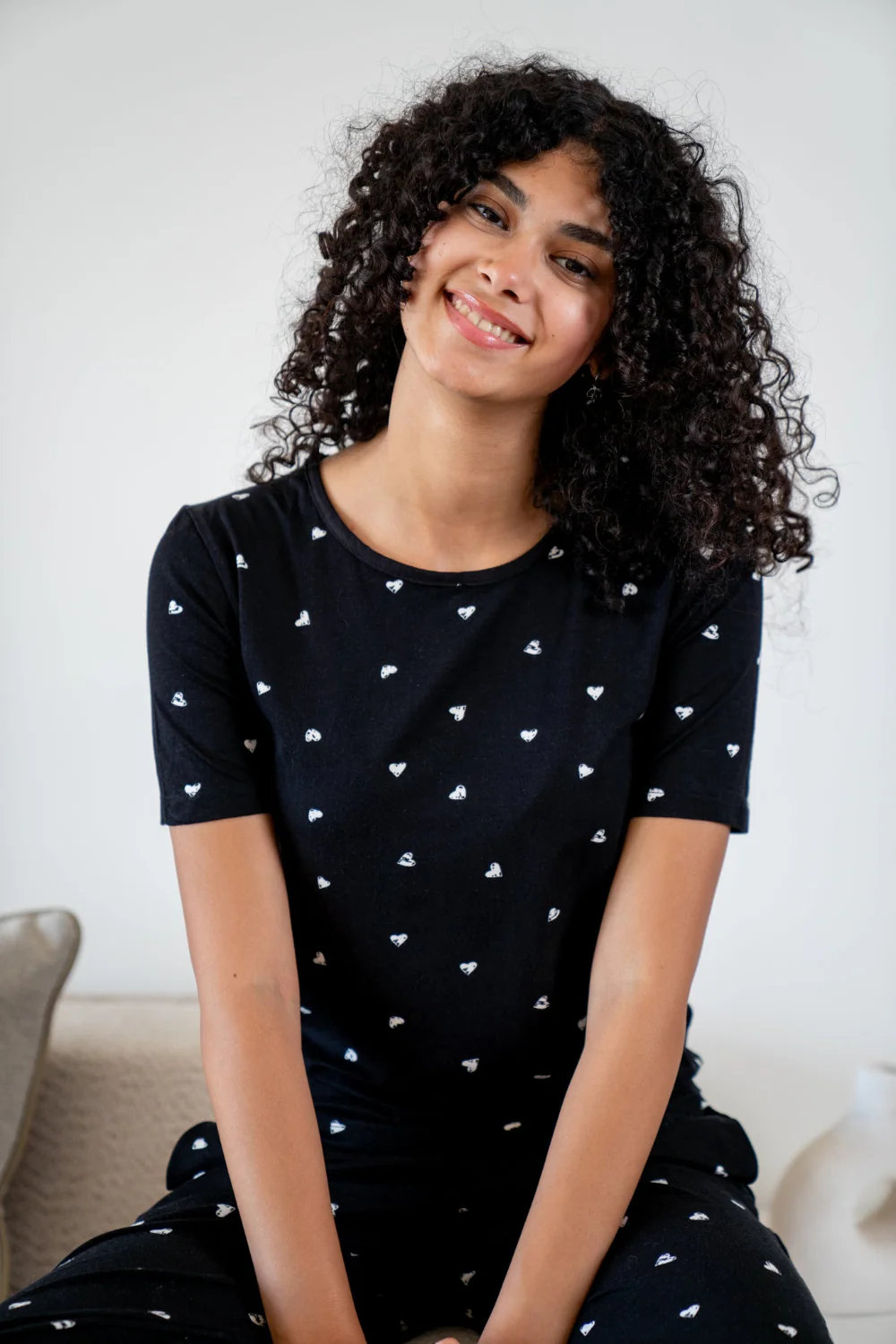 Women summer pajama set Black Hearts shirt + Pants - Image 3