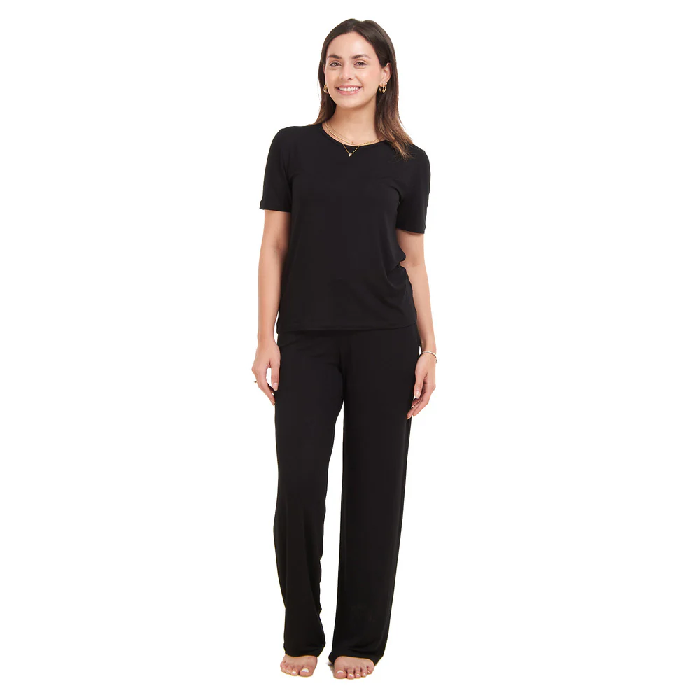 Women summer pajama set Black shirt + Pants - Image 2