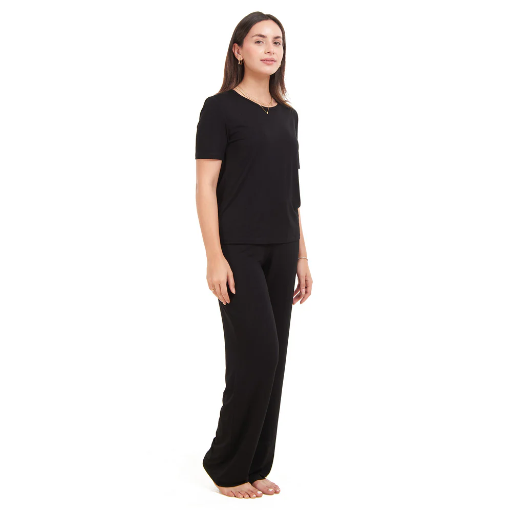 Women summer pajama set Black shirt + Pants - Image 4
