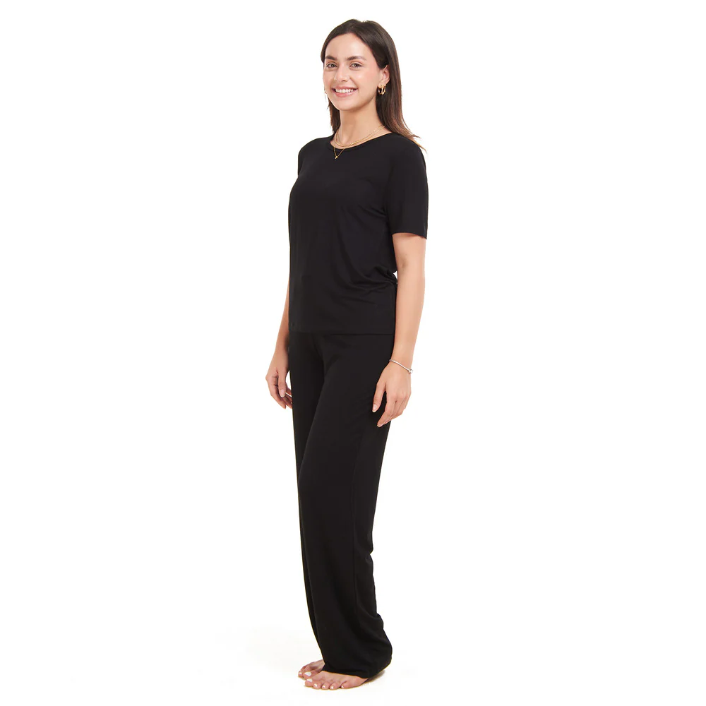 Women summer pajama set Black shirt + Pants - Image 5