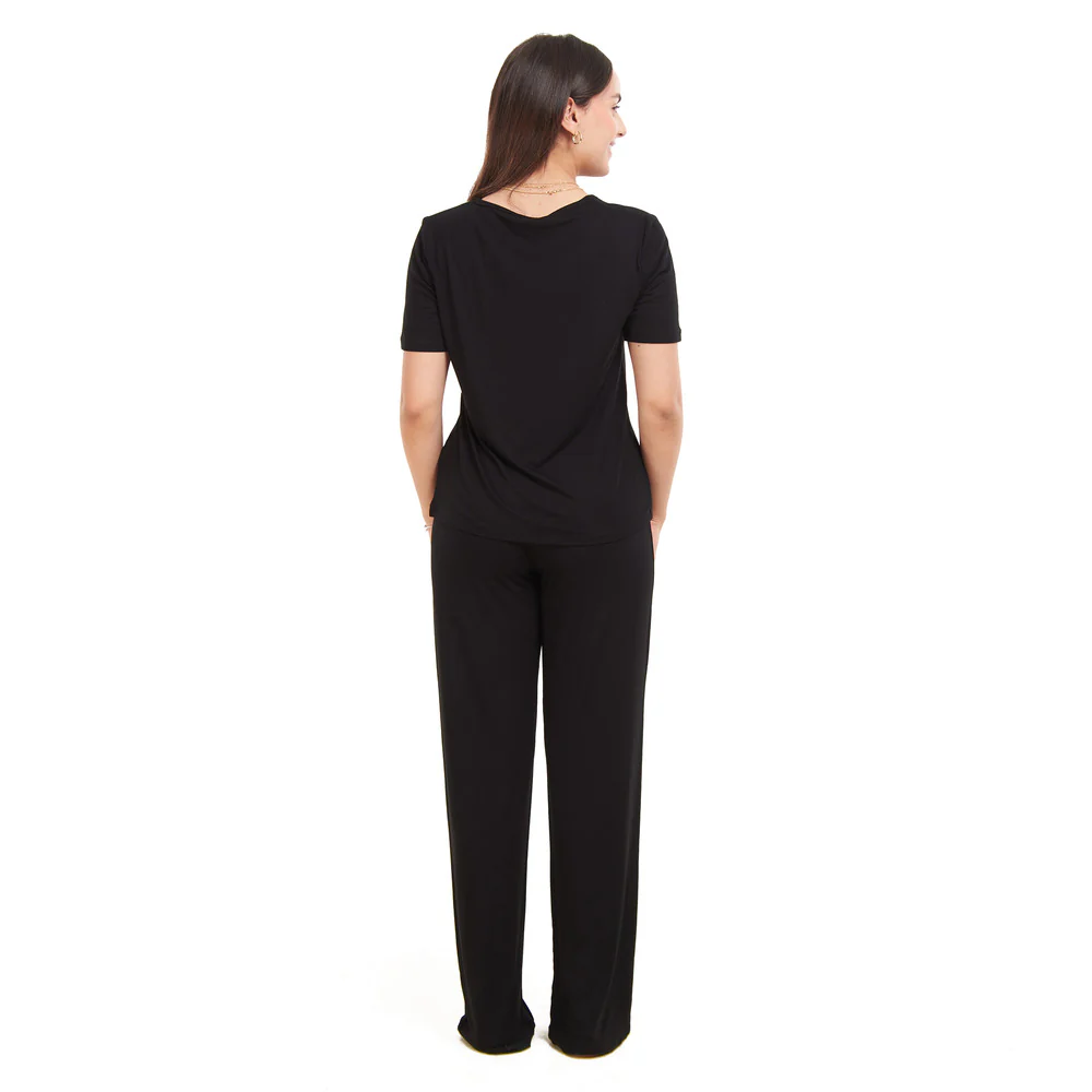 Women summer pajama set Black shirt + Pants - Image 6