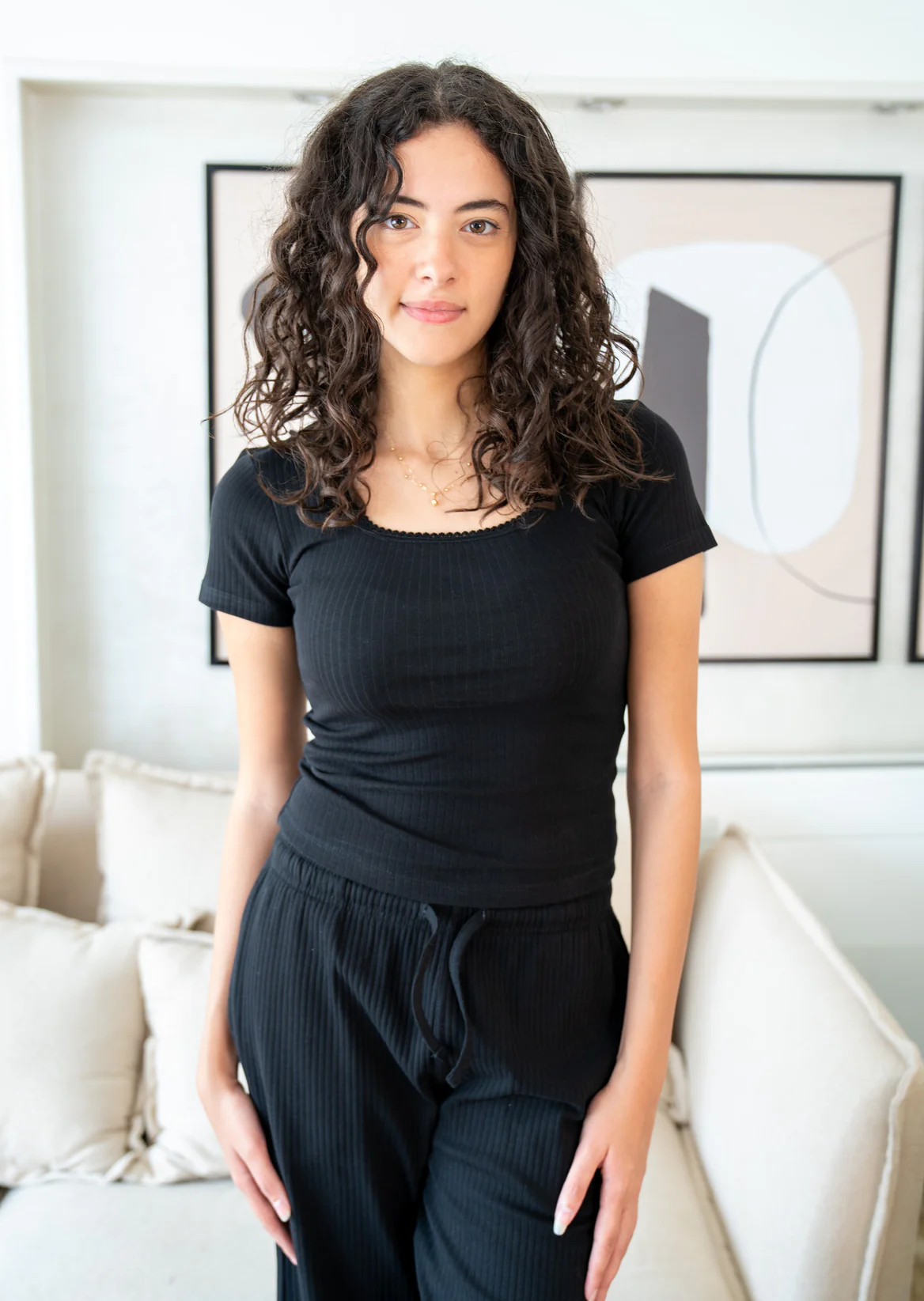 Women summer pajama set Black T-shirt + Pants - Image 5