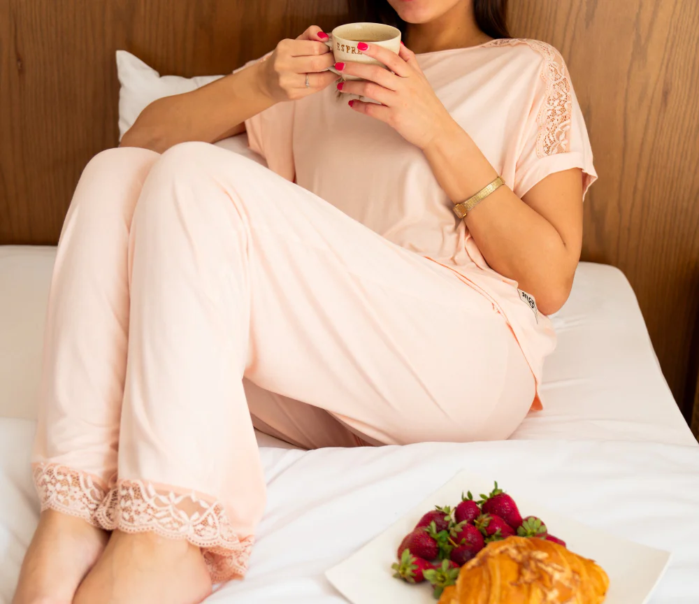 Women summer pajama set Body Rose Lace shirt + Pants - Image 2