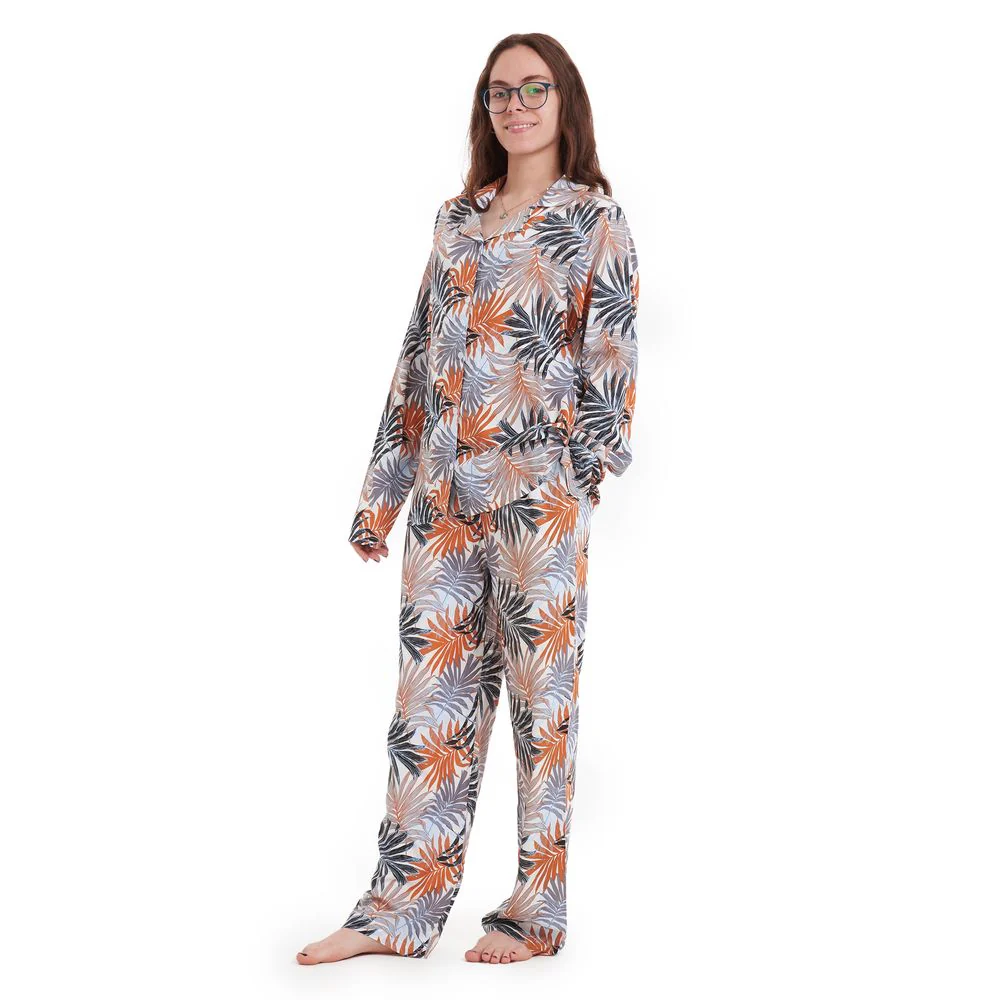 Women summer pajama set Havane leaves buttoned shirt + pants - Image 5