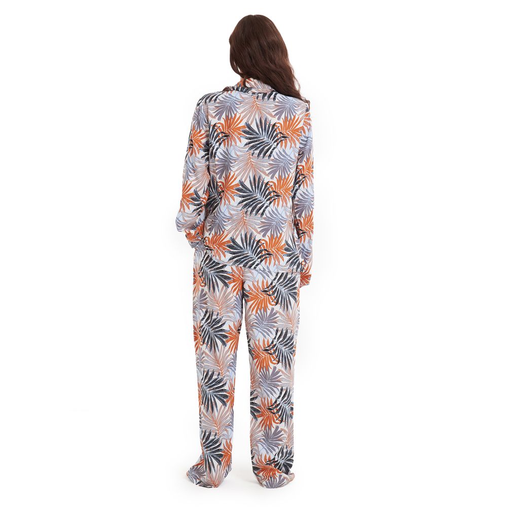 Women summer pajama set Havane leaves buttoned shirt + pants - Image 9