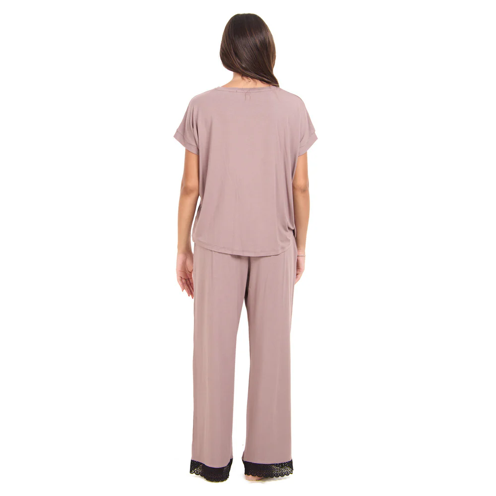 Women summer pajama set Cafe Lace shirt + Pants - Image 5