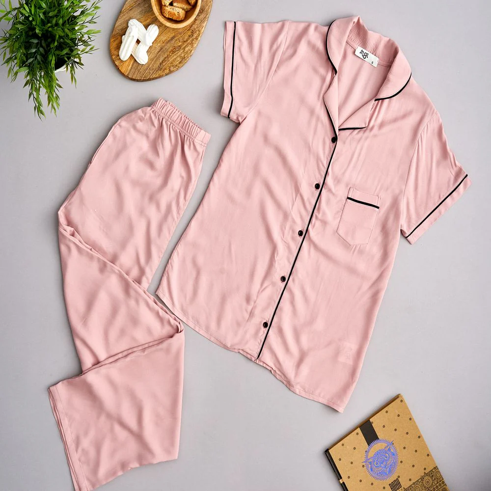 Women summer pajama set Cashmere buttoned shirt + Pants - Image 2