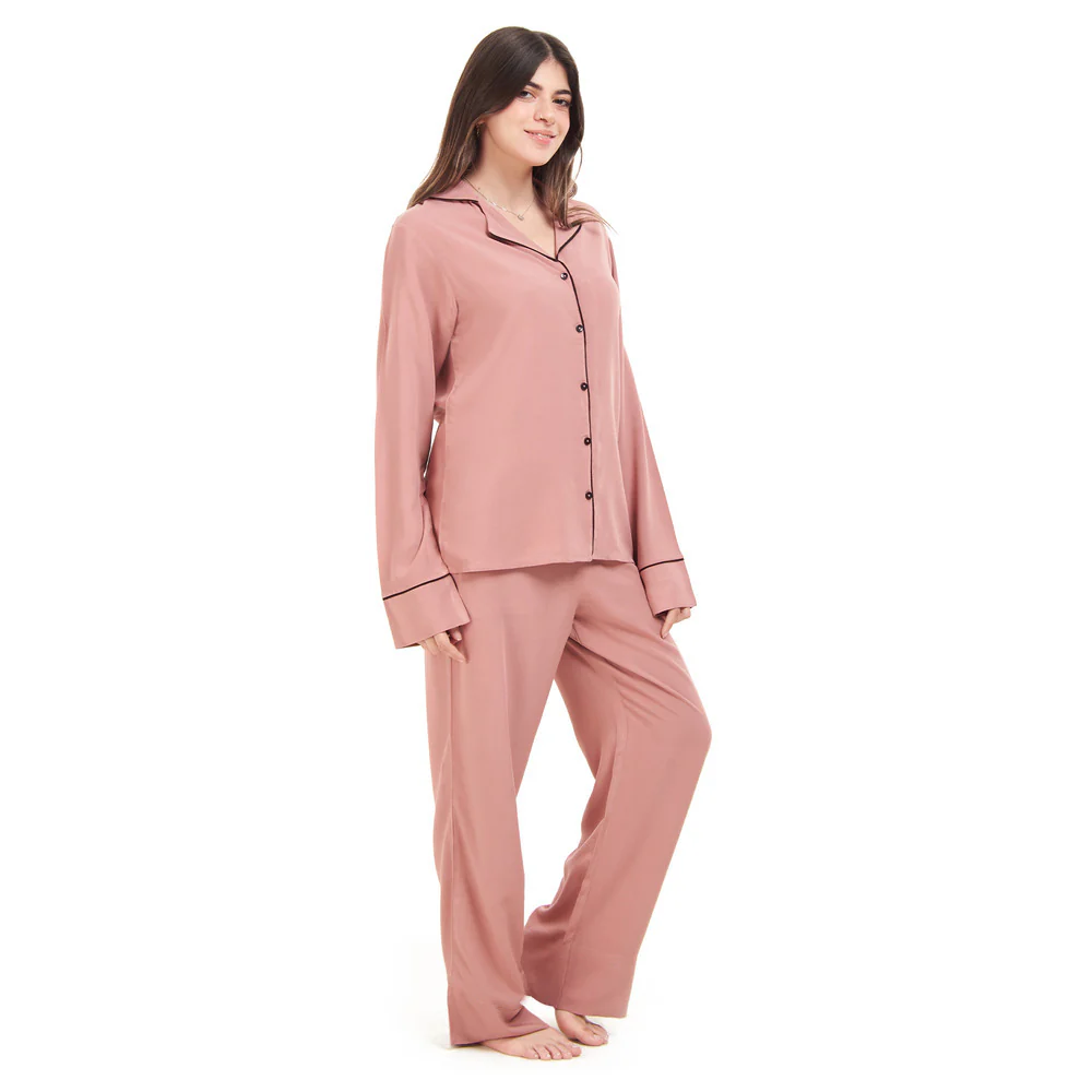 Women summer pajama set Cashmere buttoned shirt + Pants - Image 2