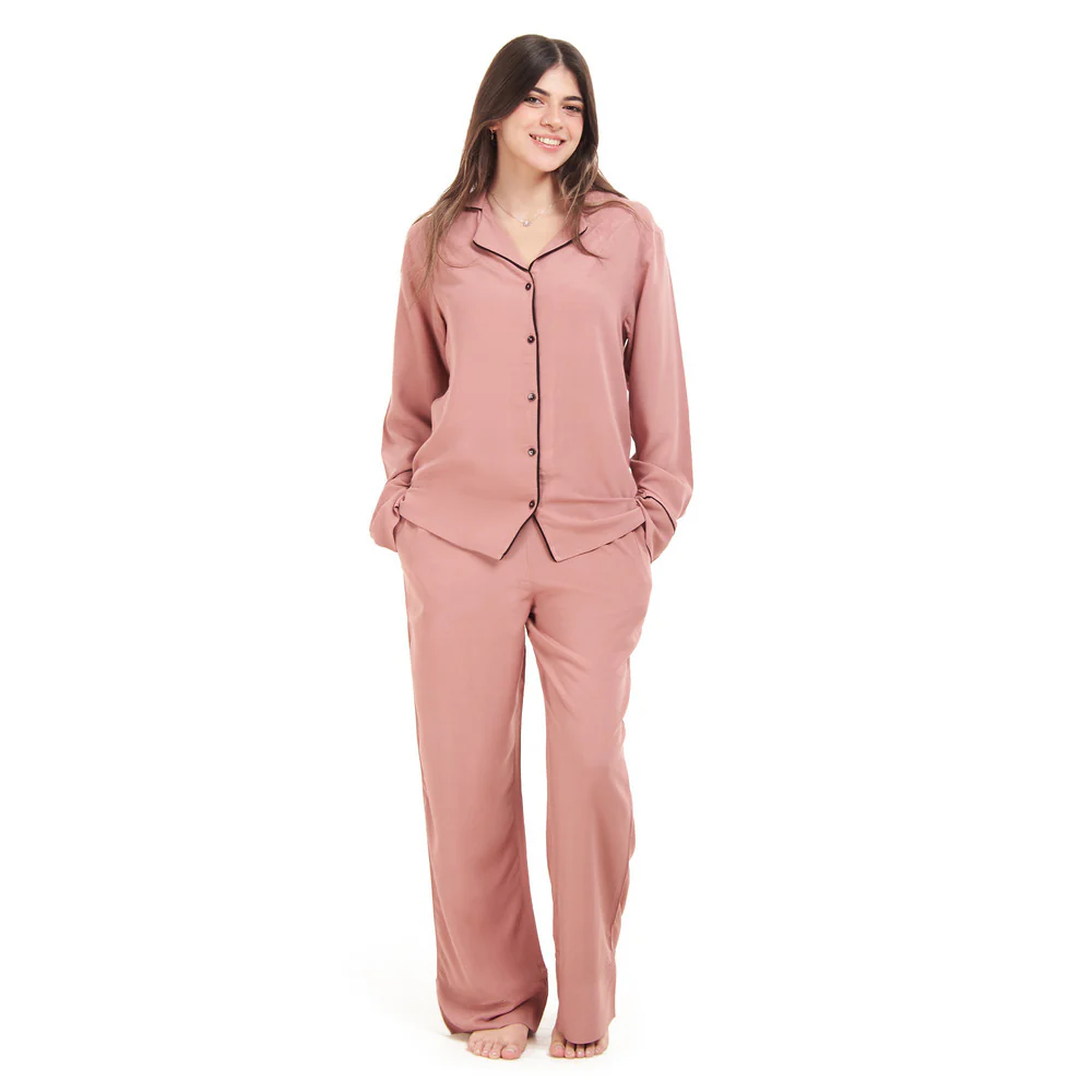 Women summer pajama set Cashmere buttoned shirt + Pants - Image 5