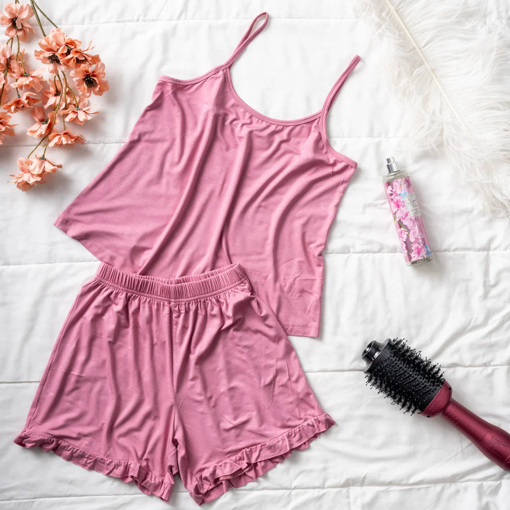 Women summer pajama set Cashmere top +Cashmere ruffles shorts
