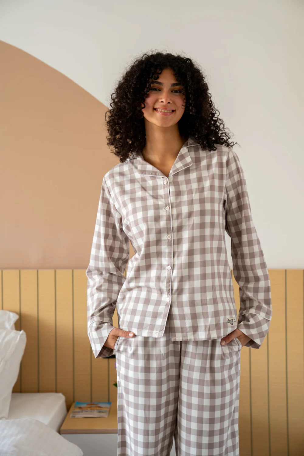 Women Summer Pajama Set Choco Checkered buttoned shirt + Pants - Image 2