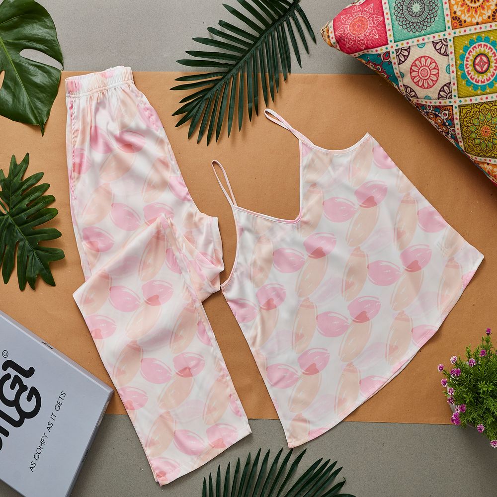Women summer pajama set Colorful leaves top + Pants - Image 2
