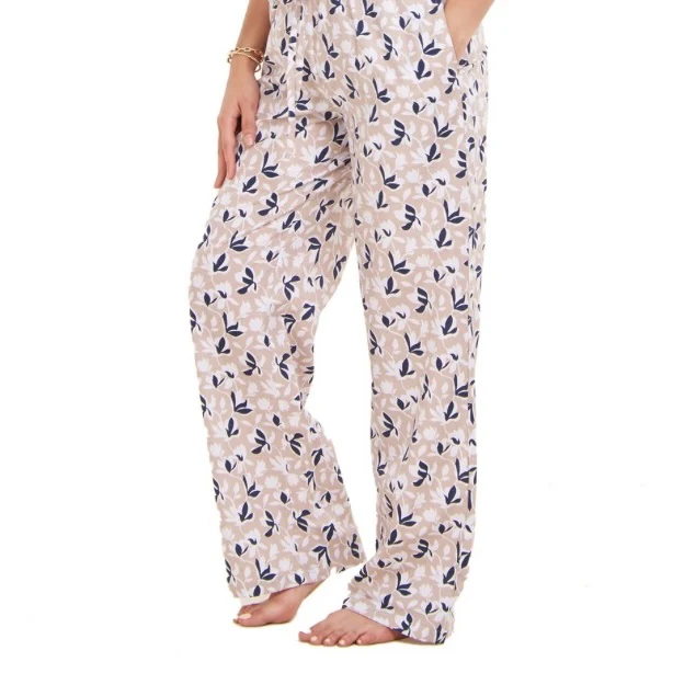 Women summer pajama set Dark Blue Cropped top + cafe x dark blue floral pants - Image 2