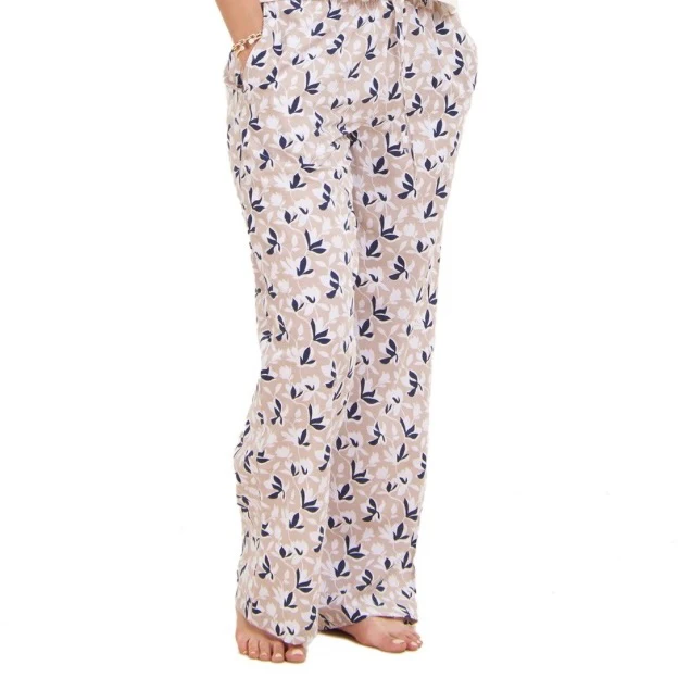 Women summer pajama set Dark Blue Cropped top + cafe x dark blue floral pants - Image 3