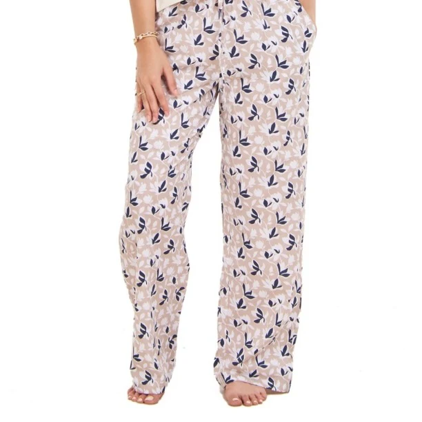 Women summer pajama set Dark Blue Cropped top + cafe x dark blue floral pants - Image 4