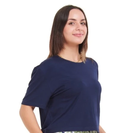 Women summer pajama set Dark Blue Cropped top + cafe x dark blue floral pants - Image 8