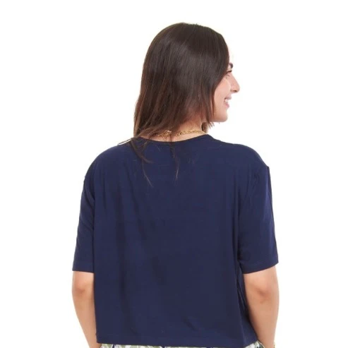 Women summer pajama set Dark Blue Cropped top + cafe x dark blue floral pants - Image 9