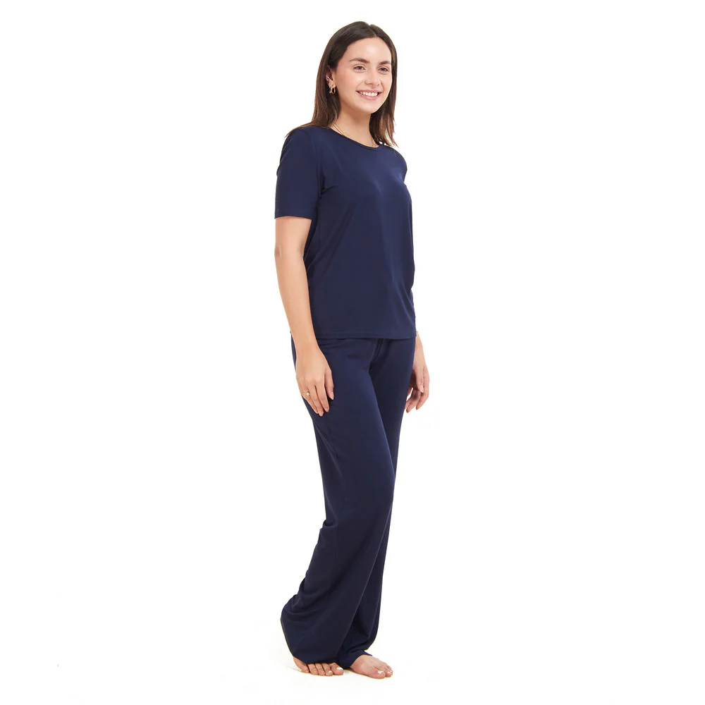 Women summer pajama set Dark blue shirt + Pants - Image 2