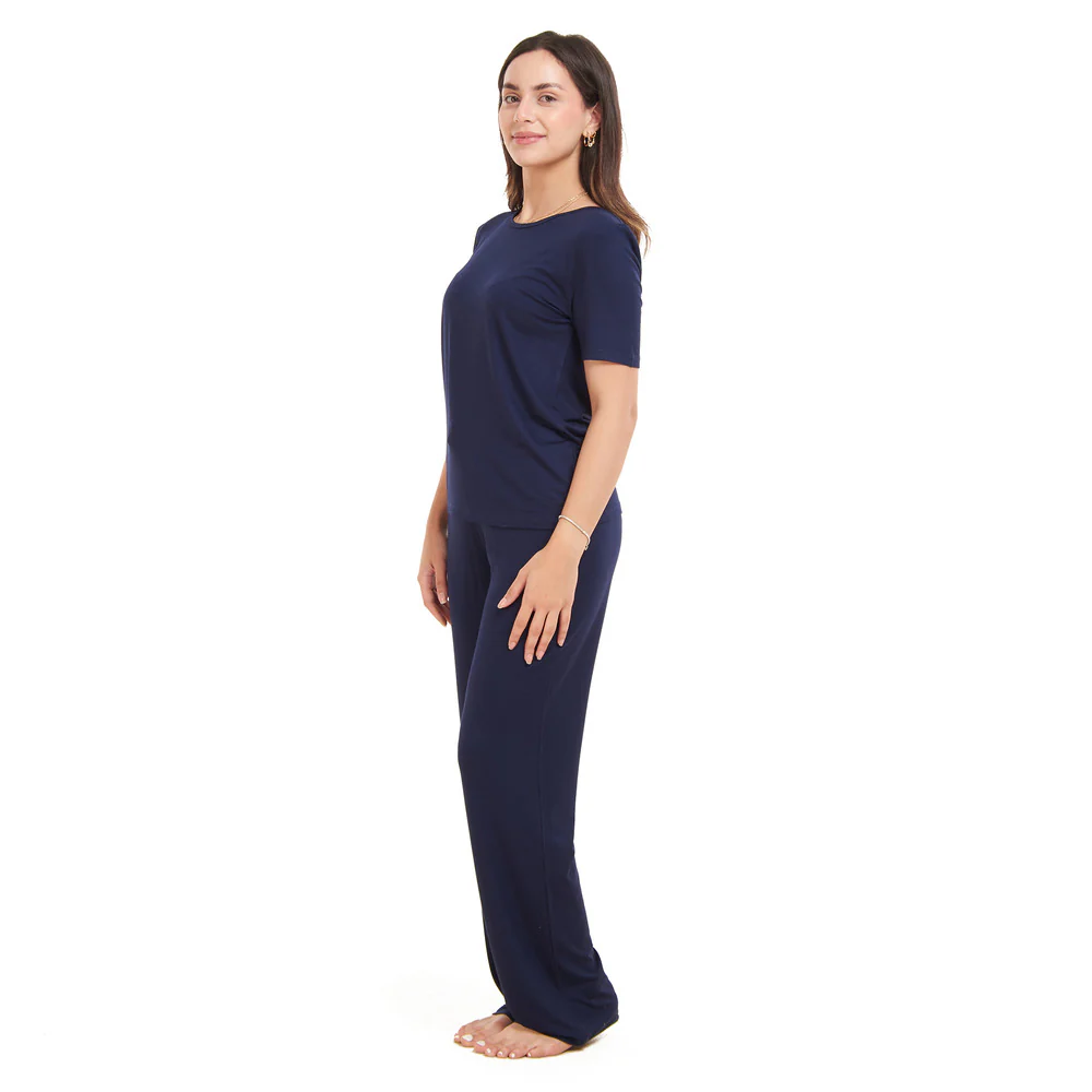 Women summer pajama set Dark blue shirt + Pants - Image 3