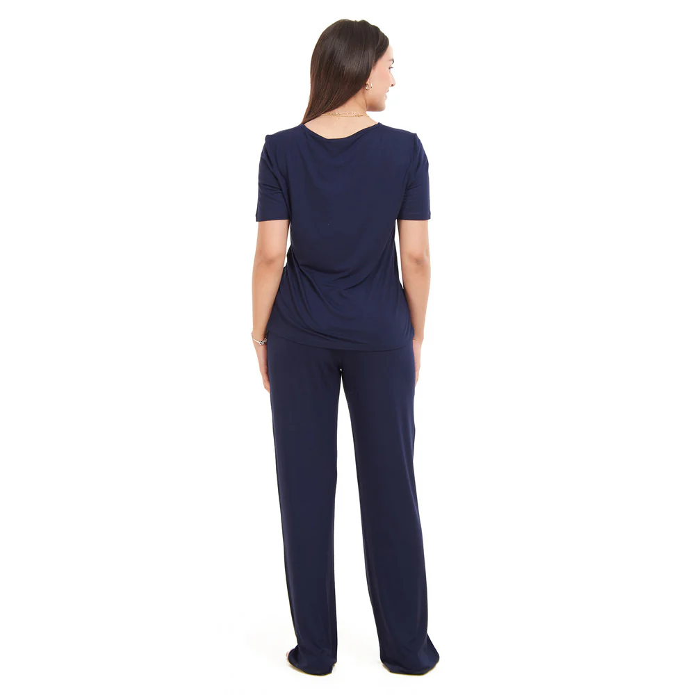 Women summer pajama set Dark blue shirt + Pants - Image 4