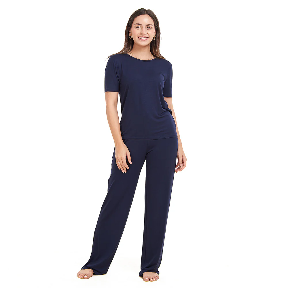 Women summer pajama set Dark blue shirt + Pants - Image 6