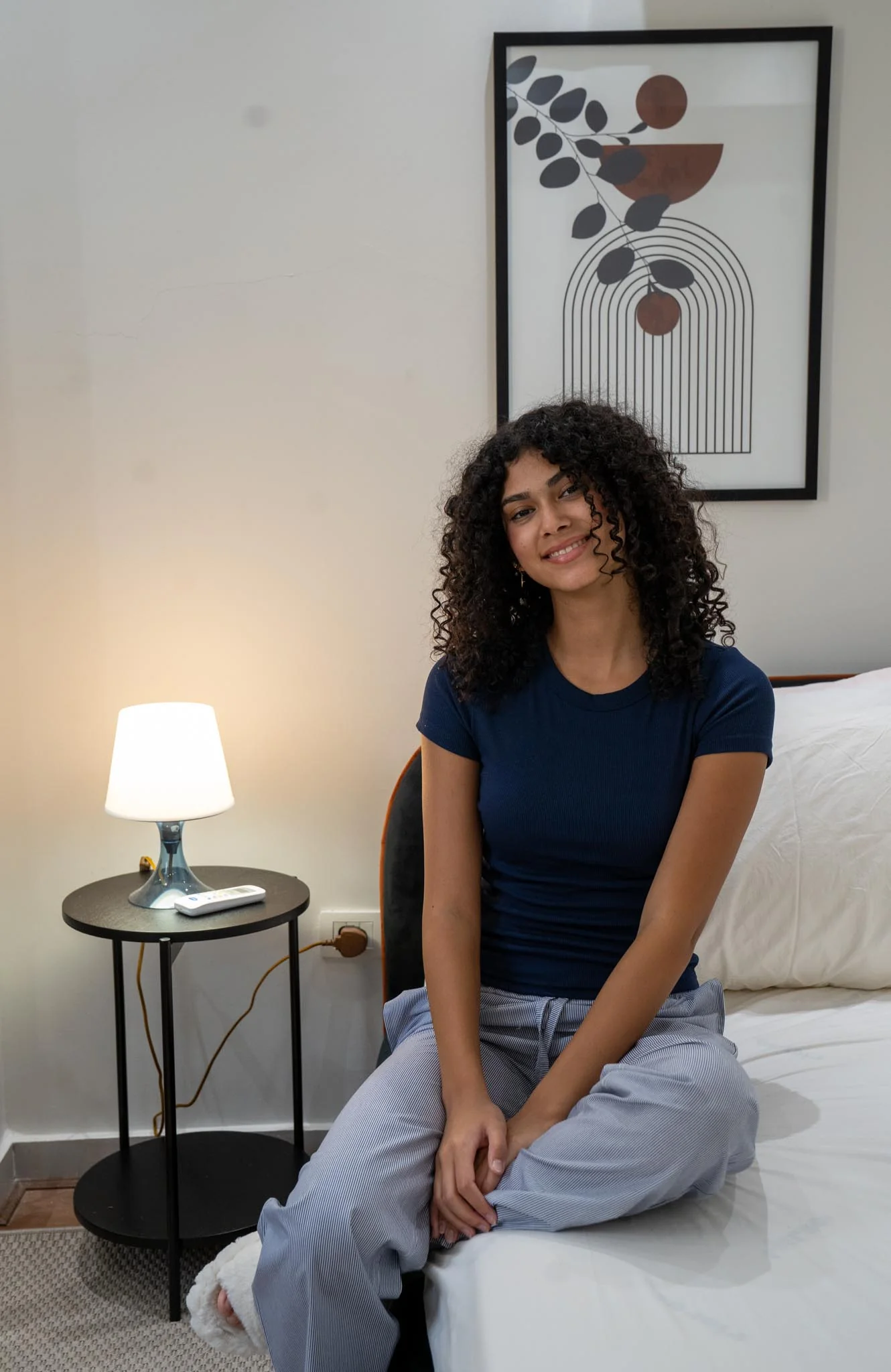 Women summer pajama set Dark Blue T-shirt + Dark Blue X White Stripes Pants