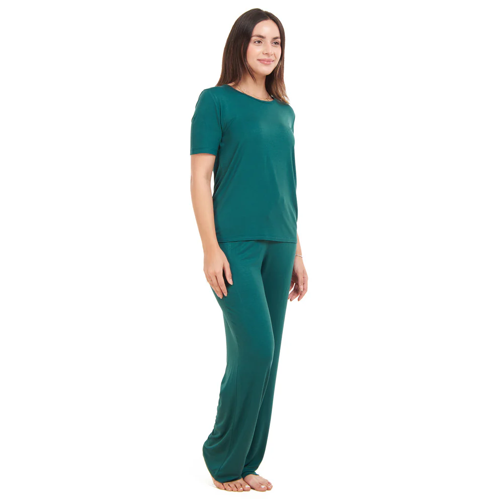 Women summer pajama set Dark green shirt + Pants - Image 2
